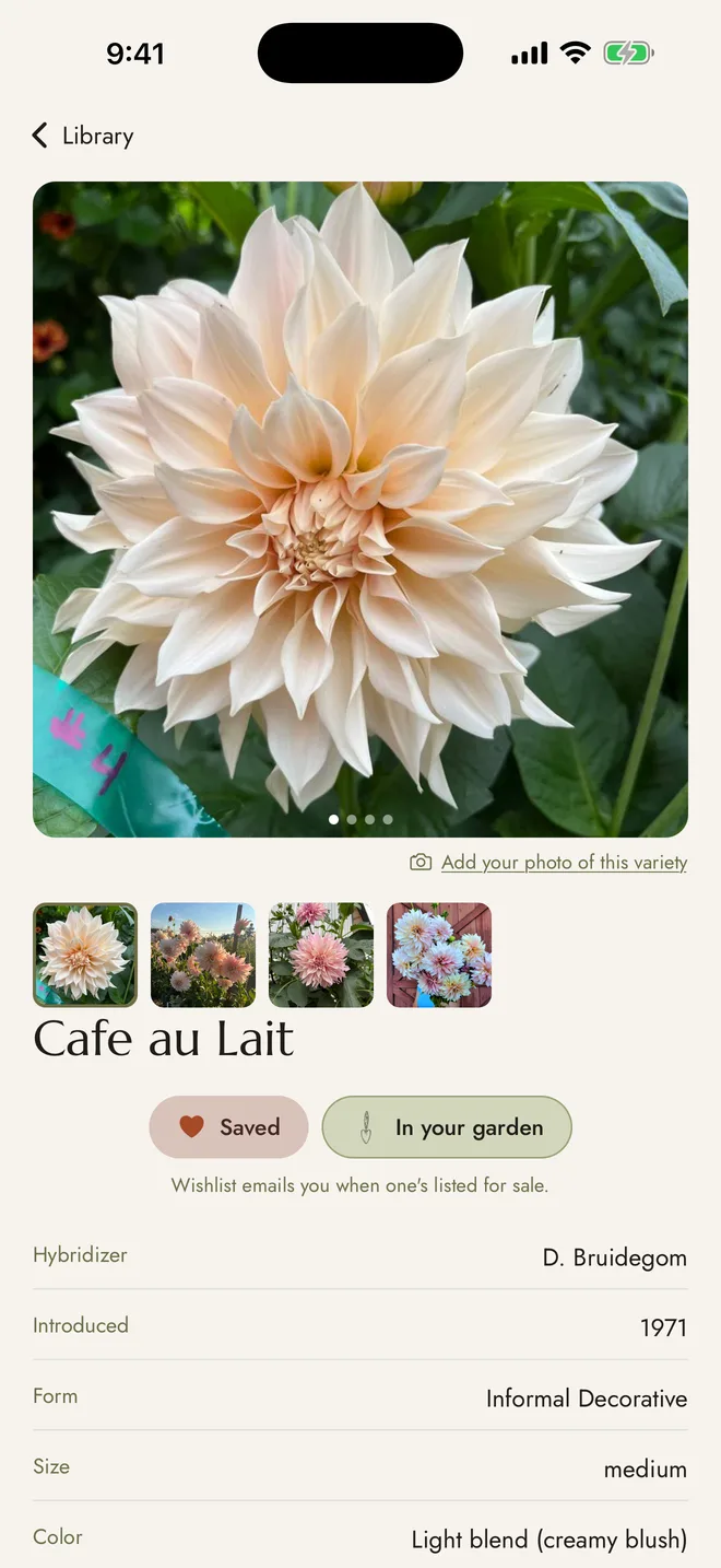 A variety page with grower photos